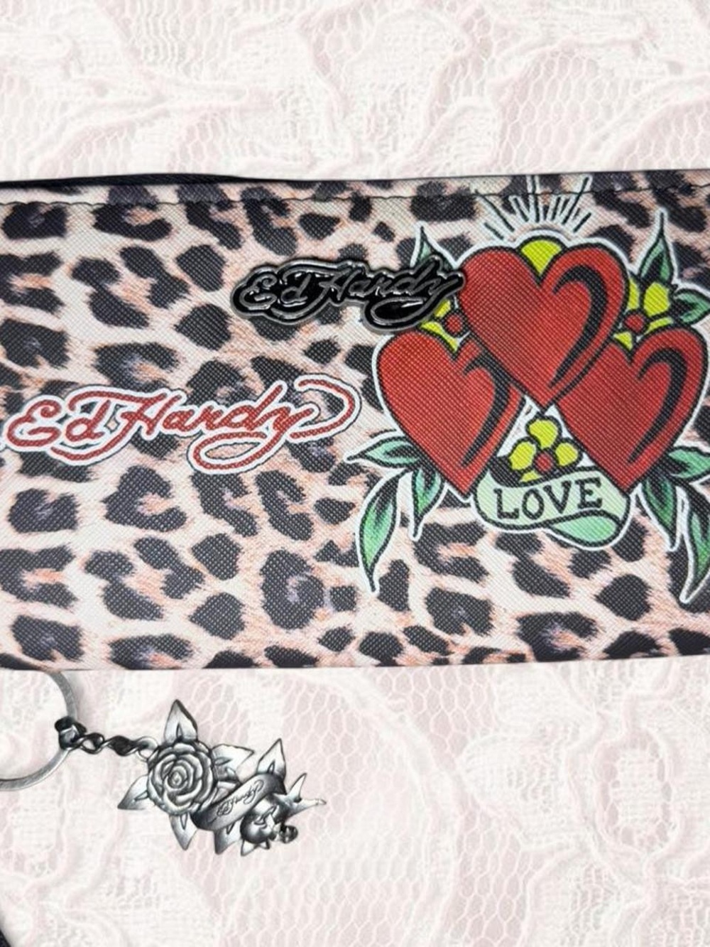 Ed Hardy Leopard Print Heart Love Wristlet